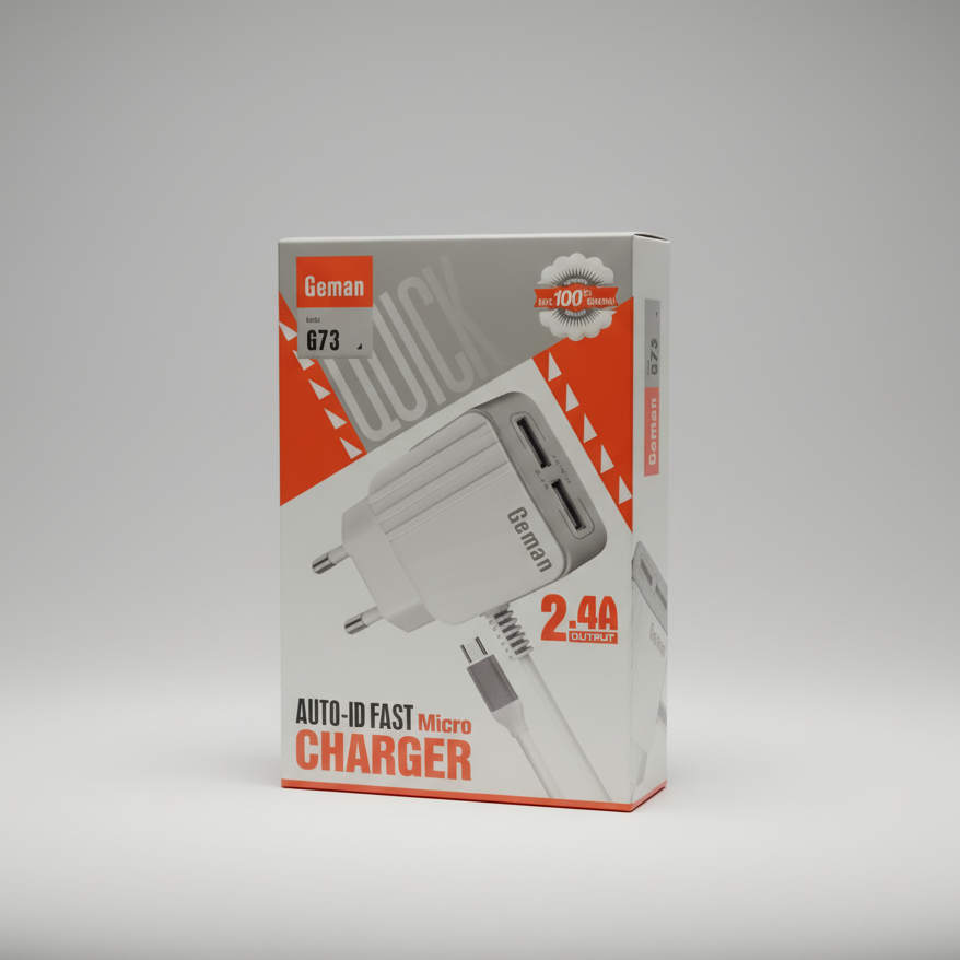 Geman G73 Dual USB Fast Charger 2.4A – Auto-ID Micro USB Wall Adapter