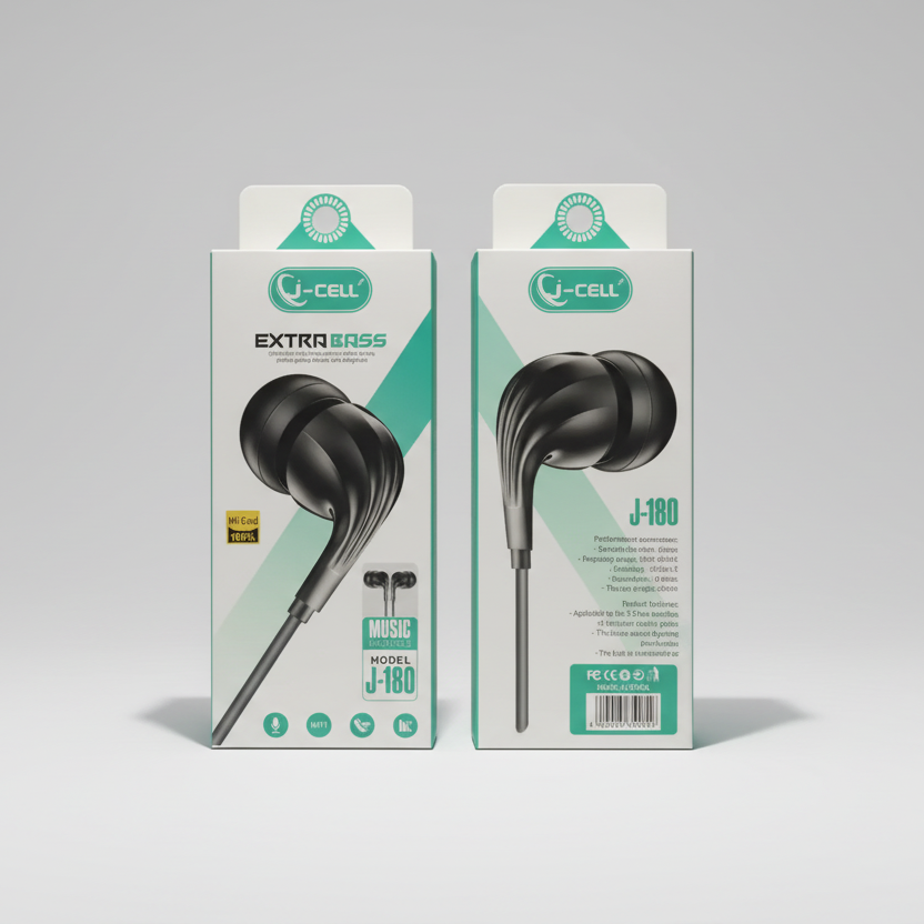 J-CELL Extra Bass Wired Earphones – Model J-180 | Hi-Fi Sound &amp; Deep Bass