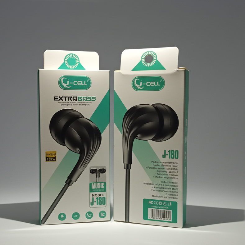 J-CELL Extra Bass Wired Earphones – Model J-180 | Hi-Fi Sound &amp; Deep Bass
